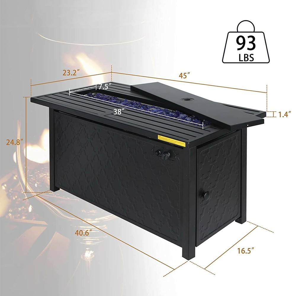 Propane Gas Fire Pit Table 45 Inch 50000BTU Rectangular Outdoor Firepits w/ Lid