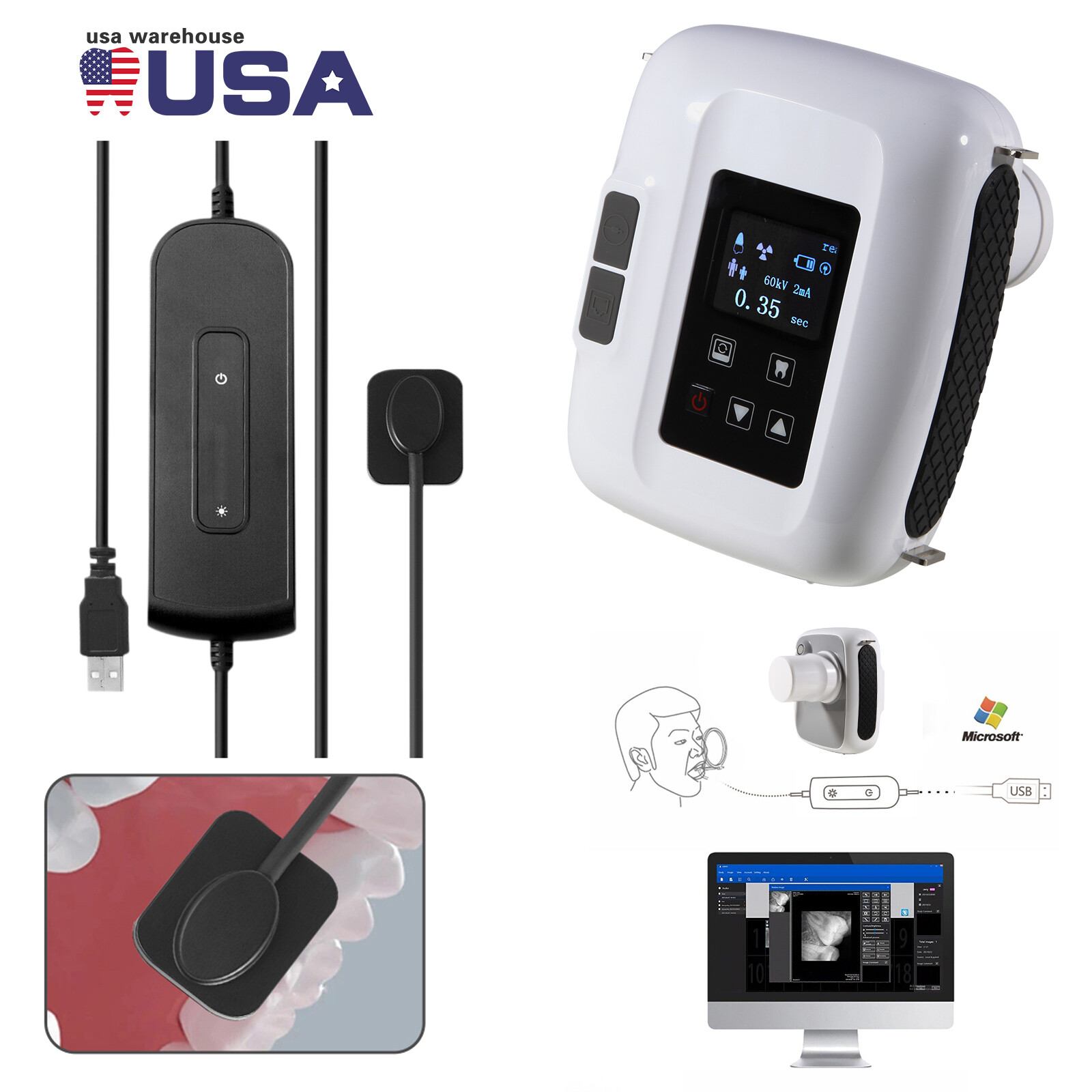 Dental Digital X-Ray Machine Xray Unit + Imaging System RVG X-Ray Sensor Size 1