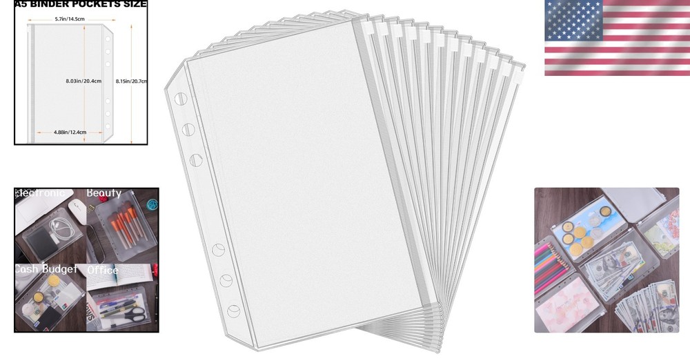 A5 Size 12PCS Clear Zipper Binder Envelopes - Effortless Document Organization