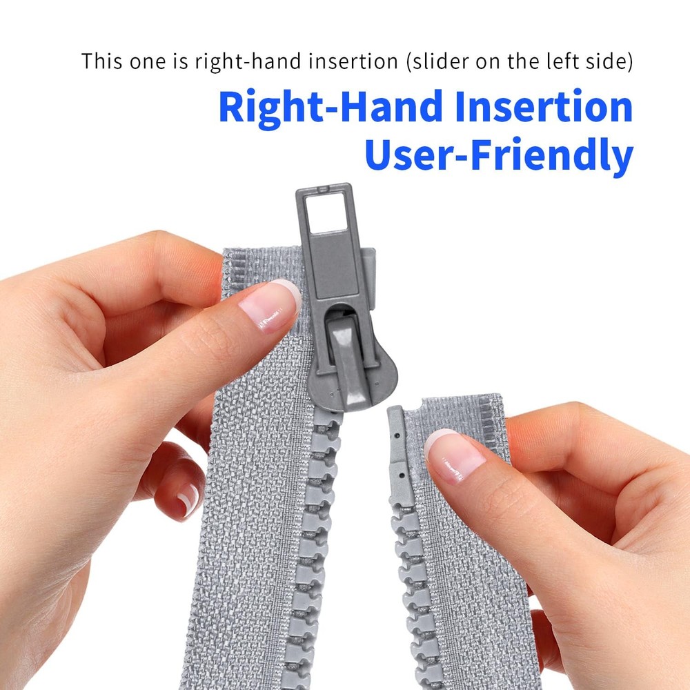 2 PCS 5 19 Inch Zippers Sewing Separating Jacket Grey Right-Insert Plastic