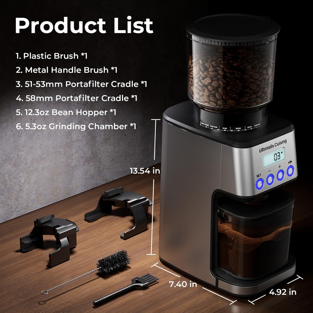 Espresso Grinder, Burr Coffee Grinder with 51 Grind Settings, Precision Timer...
