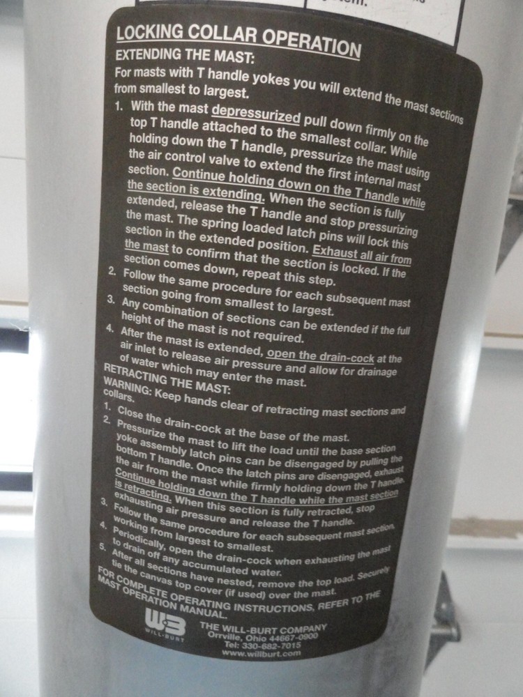 REBUILT Will-Burt 10-60 Locking Pneumatic Mast tower Willburt