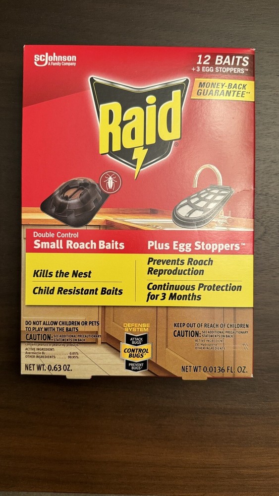 Raid Double Control 12 Small Roach Baits + 3 Egg Stoppers Kills & Sterilizes