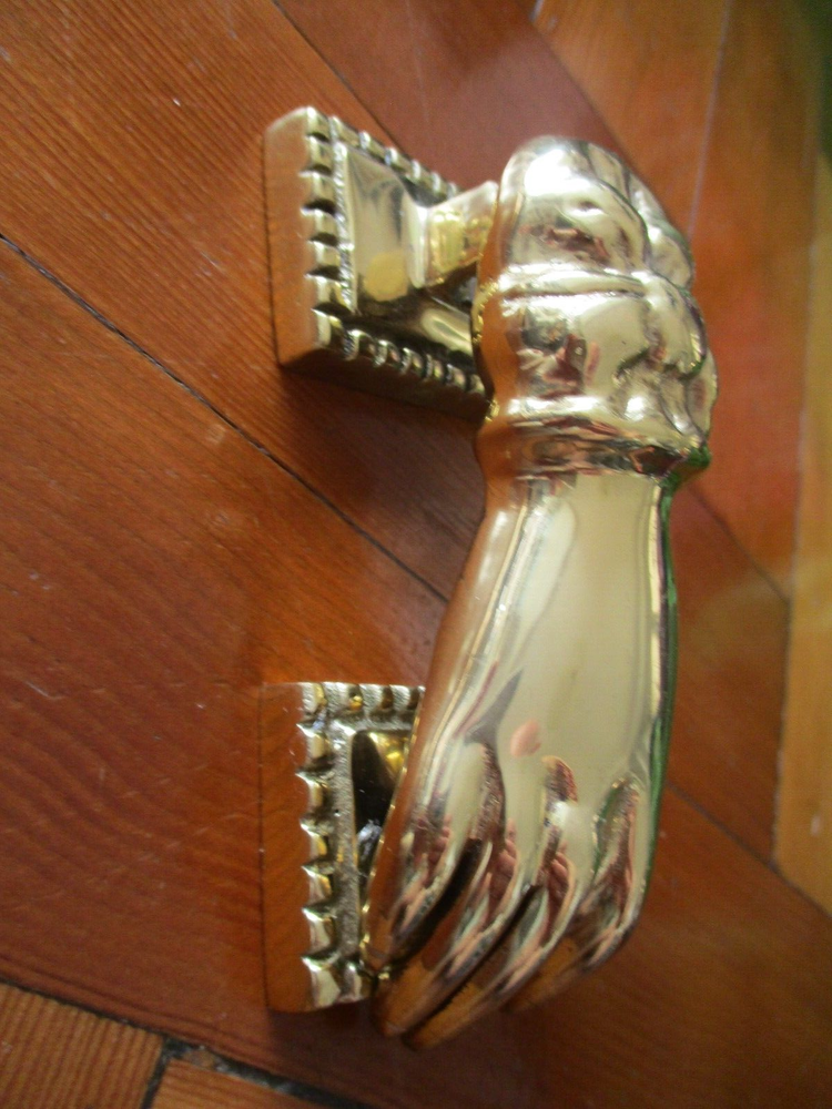 Vintage solid brass lady hand door knocker