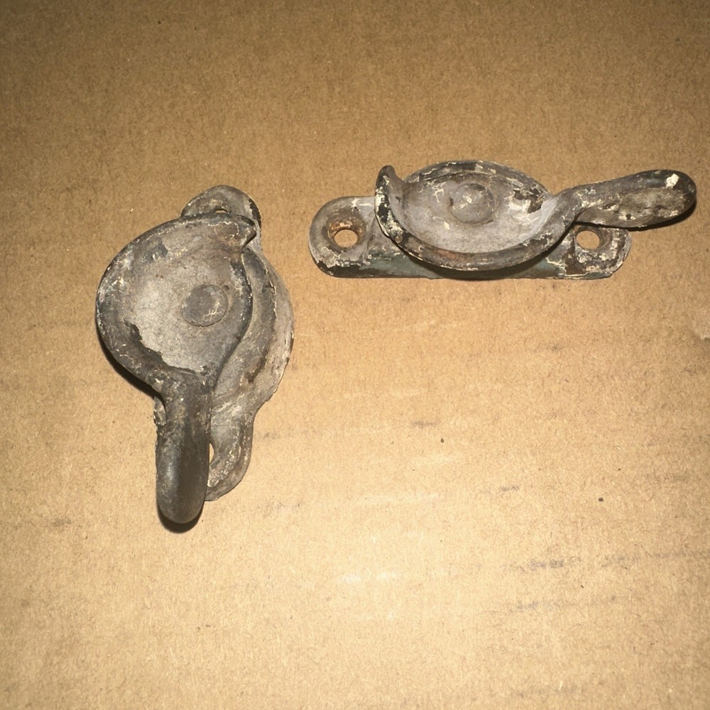 2 Antique Heavy Cast Bronze/Iron Flashed? Window Sash Latch Locks