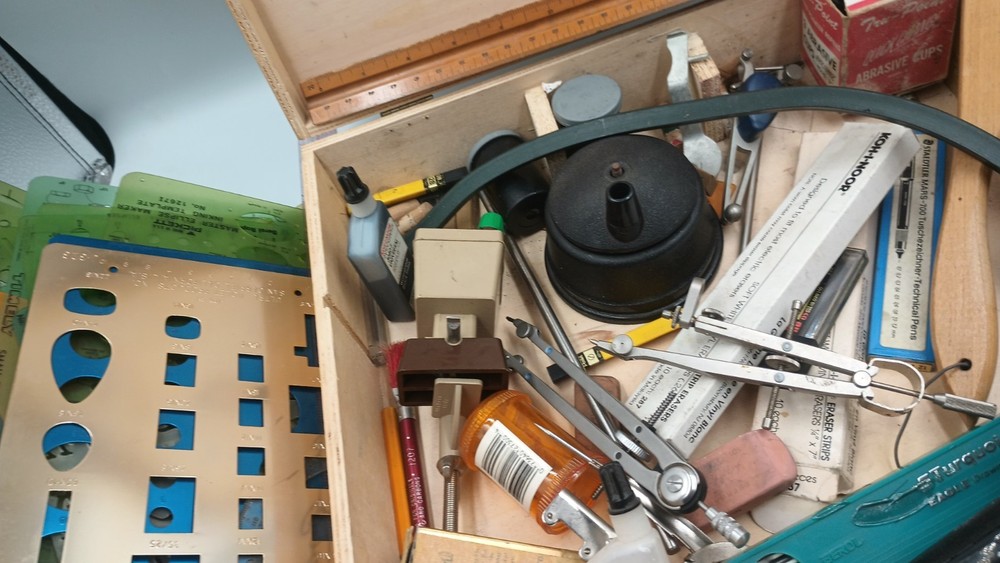 Vintage Drafting Tool Lot Neptune Compass Set Geometry Tools 50+ Items