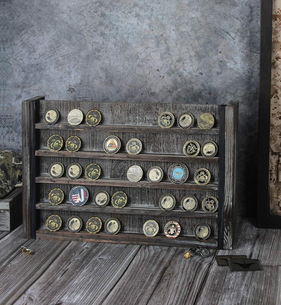 J JACKCUBE DESIGN Rustic Wood Wall Mount Coins Display Rack - 5