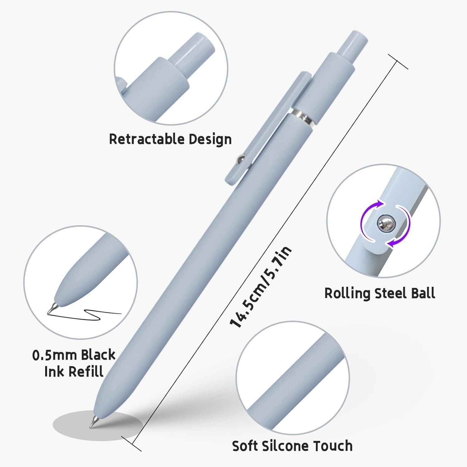 5pcs Gel Pens 0.5mm Black Ink Fine Point Smooth Writing Office School Pens