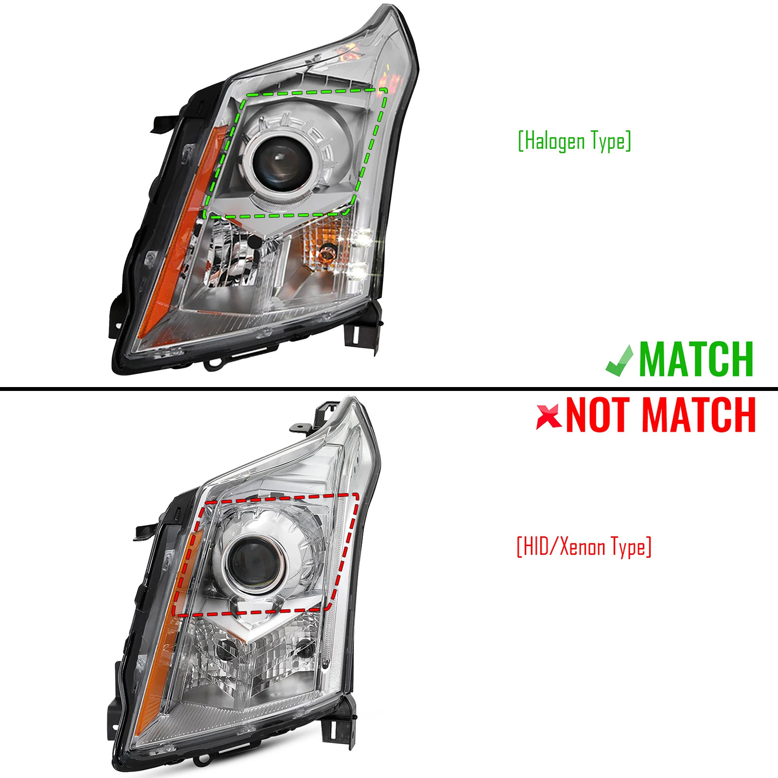 For 2010-2016 Cadillac SRX Halogen w/ LED Projector Headlights Left+Right Side