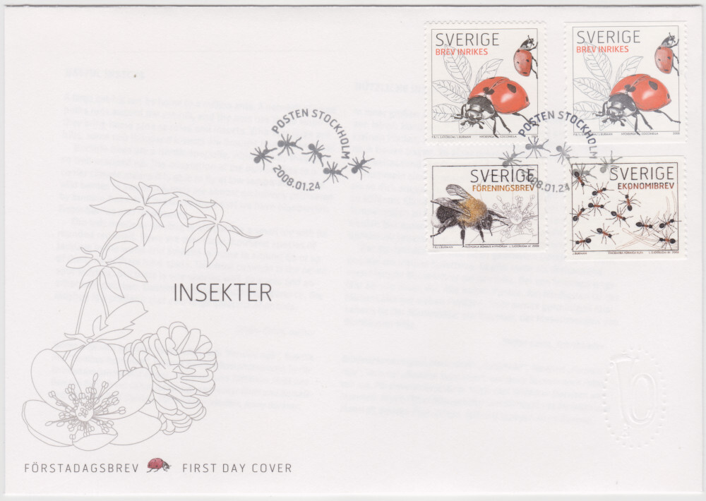 Sweden FDC 2008, Useful Insects, Mint
