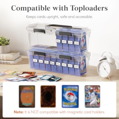 Trading Card Storage Box 2 Pack, Adjustable Dividers, Stackable Case, Fits MTG &