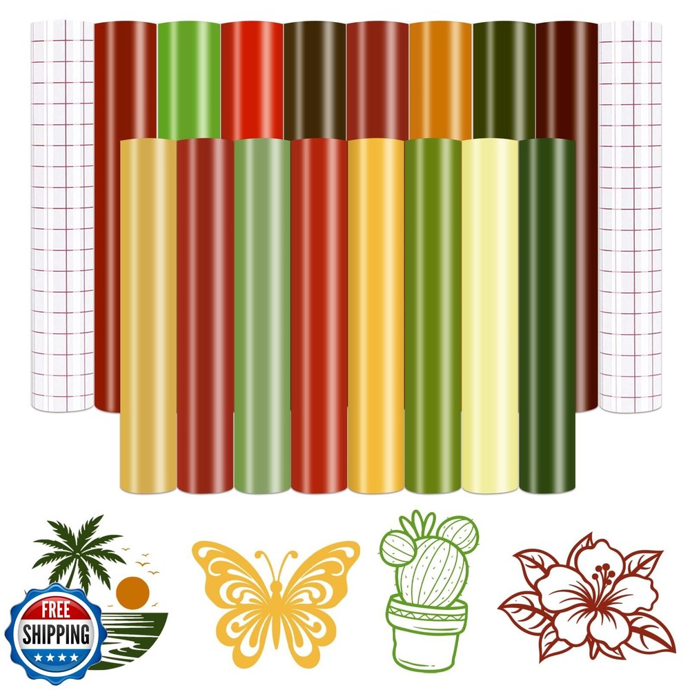 Tintnut Solid Color Permanent Adhesive Vinyl - 16 Sheets 12"x10" Multicolored