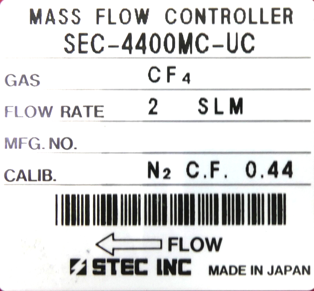 STEC SEC-4400MC-UC Mass Flow Controller MFC SEC-4400 2 SLM O2 Working Surplus