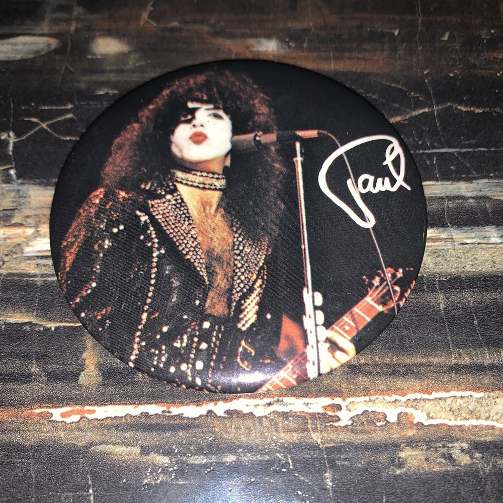VTG 1977 PAUL STANLEY Hotline button 3" pin KISS band Aucoin Rare HTF