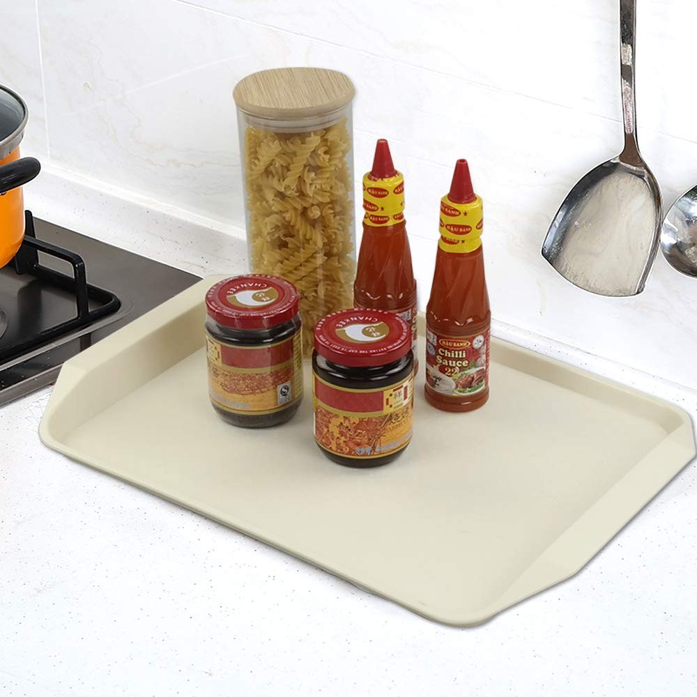 4 Pack Rectangular Plastic Fast Food Trays Cafeteria Serving Grey Beige