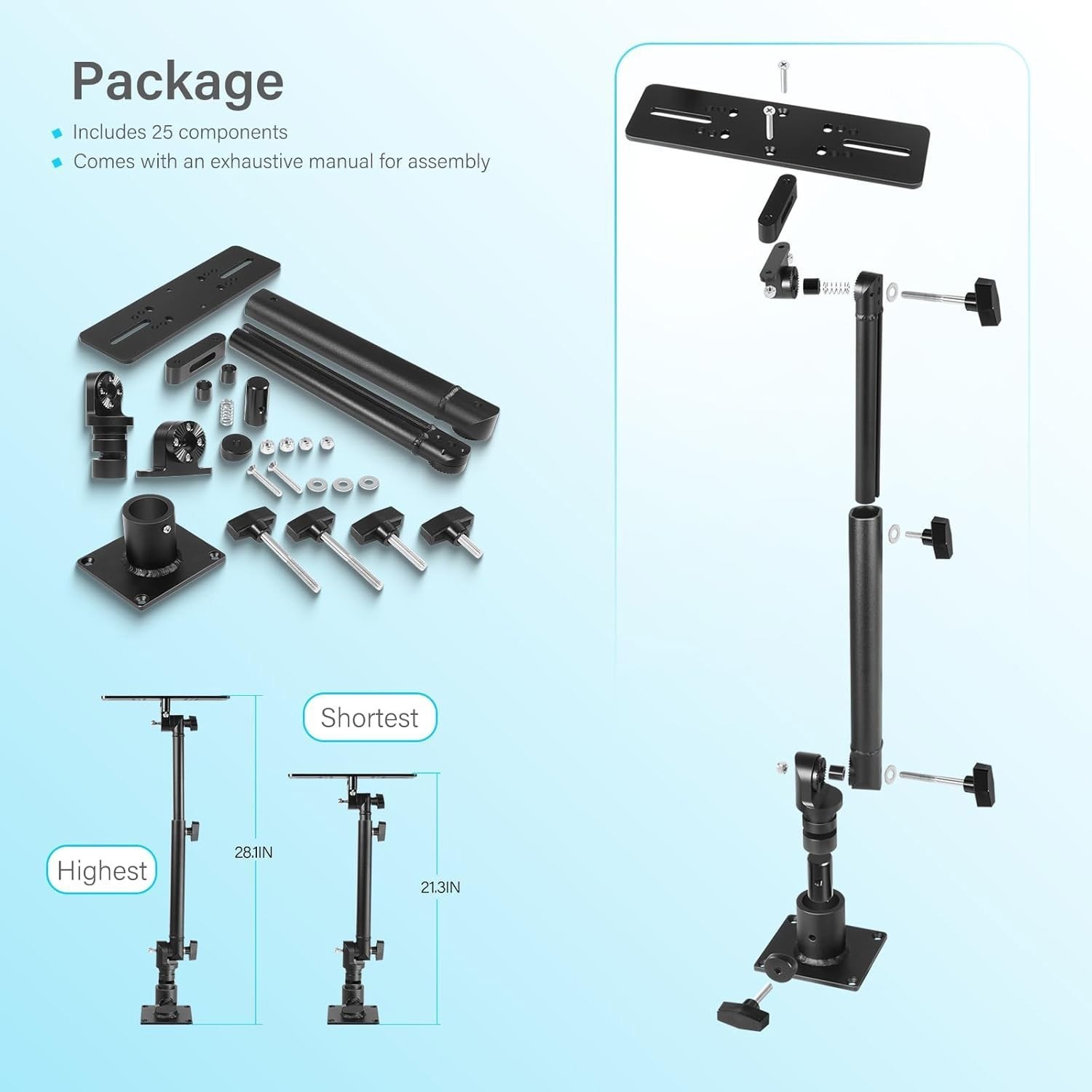 Heavy Duty Aluminum Chartplotter Mount 18"-24" Adjustable 350° Swivel MM-001-BL