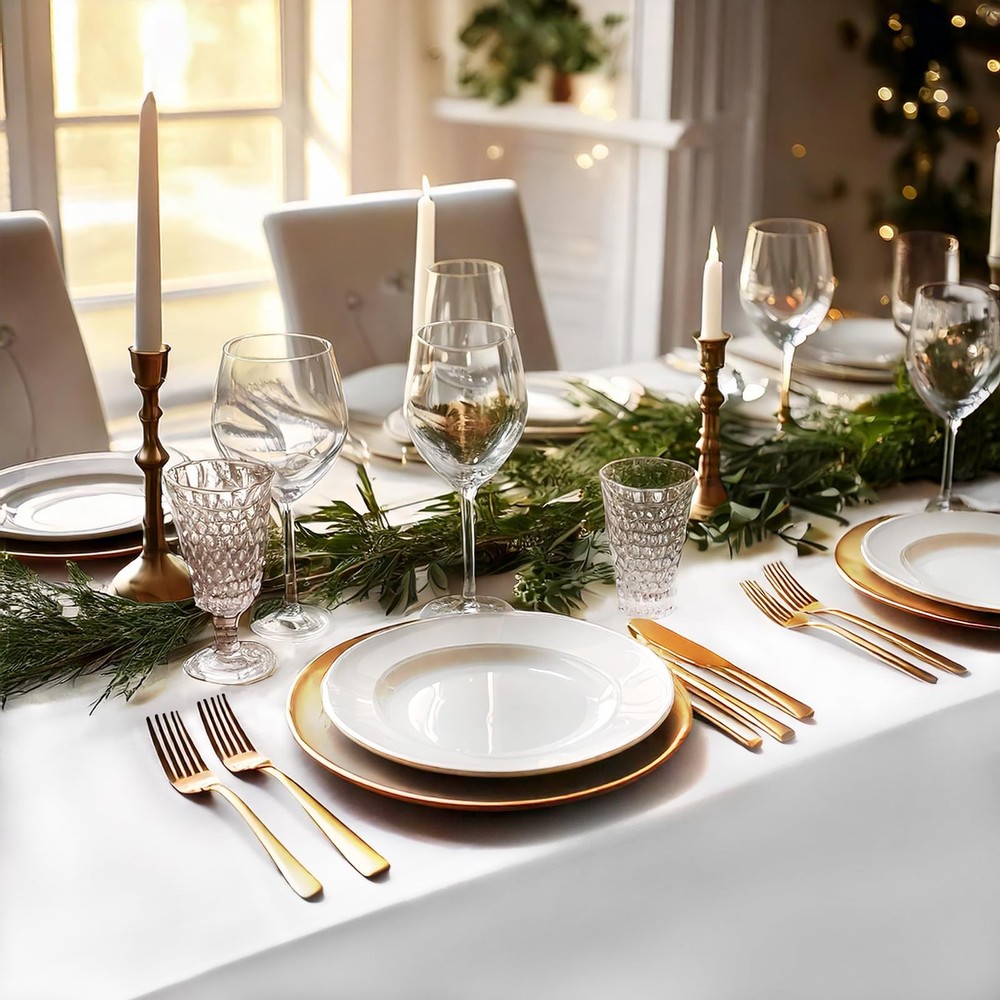 2PCS White Table Cloth for Rectangle Table - 60 x 102 Inch Tablecloths Rectan...