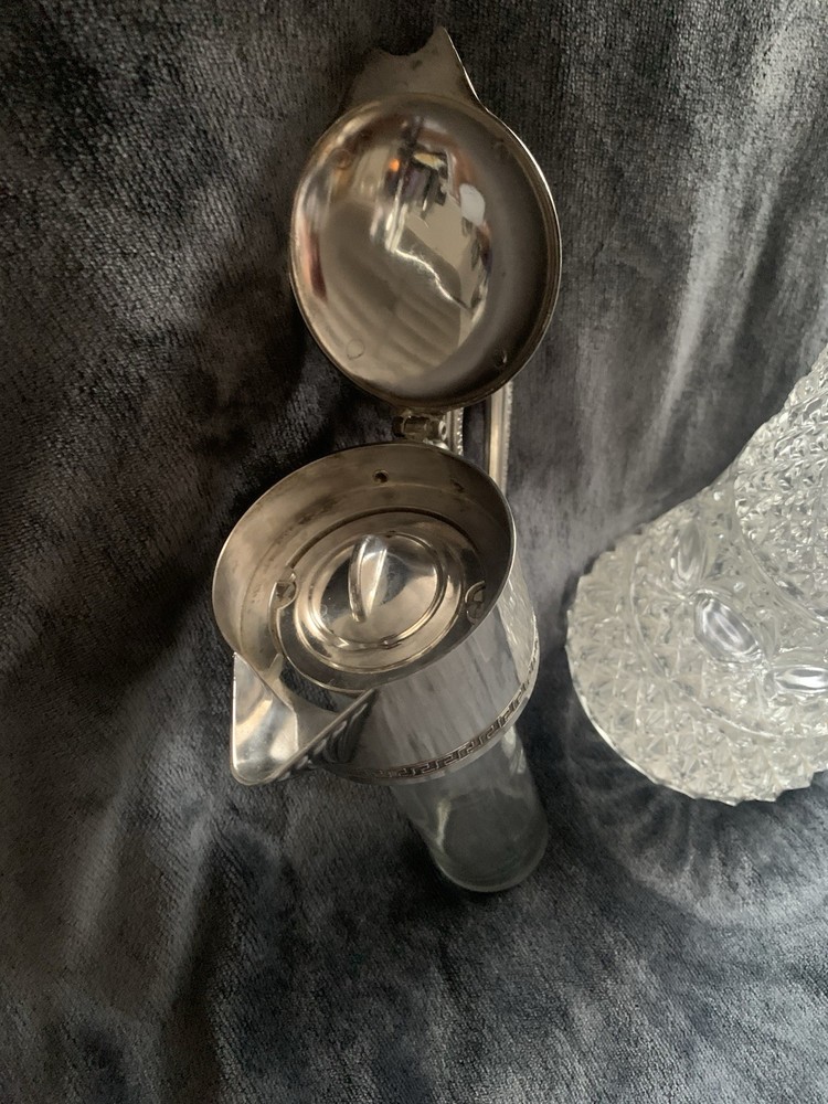 Victorian Silverplate Glass Pitcher Diamond Pattern Antique