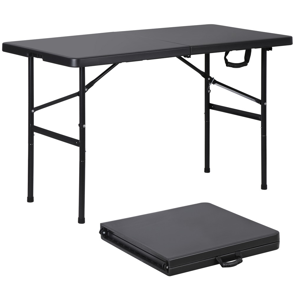 2PCS Folding Table 4FT Fold-in-Half Utility Dining Table for Camping w/ Handle