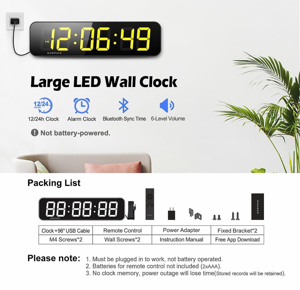 15.2" Gym Timer, App & Remote Control, Customizable LED Colors, Workout Inter...