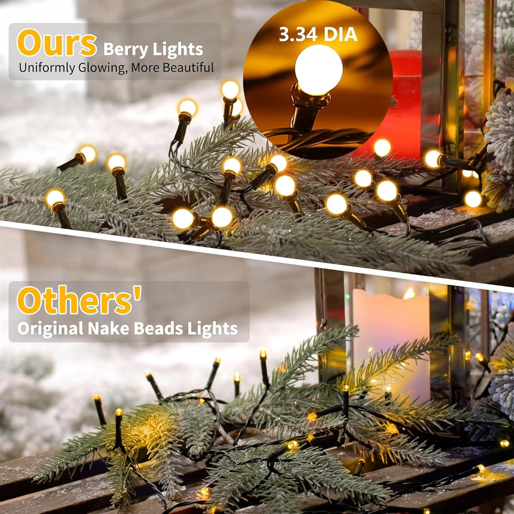 String Lights Warm White, 66Ft 200 LED Christmas String Lights with Timer, 8 Mod