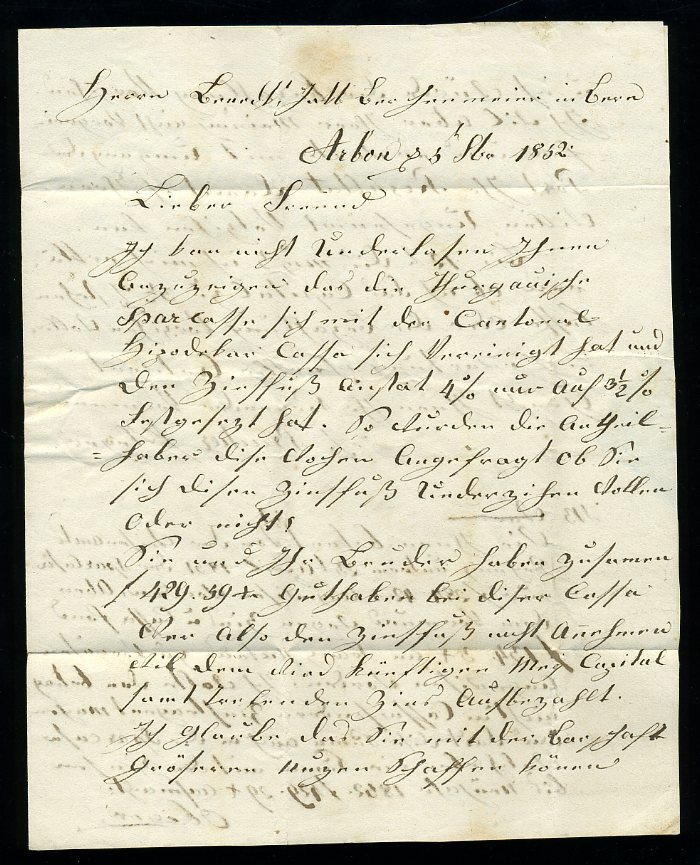 SWITZERLAND 1852 ARBON COVER