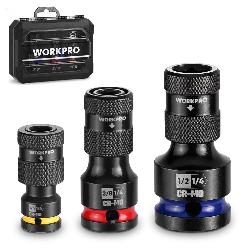 WORKPRO Quick Release Hex Impact Socket Adapter Bit Holder Set 1/2" 3/8" 1/4inch