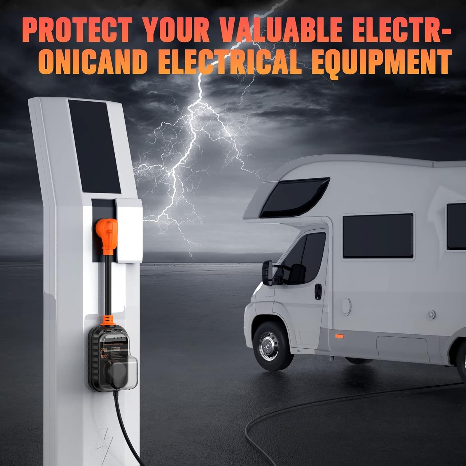 30 Amp RV Surge Full Protector With Weatherproof Cover 8000 Joules Power Adapter