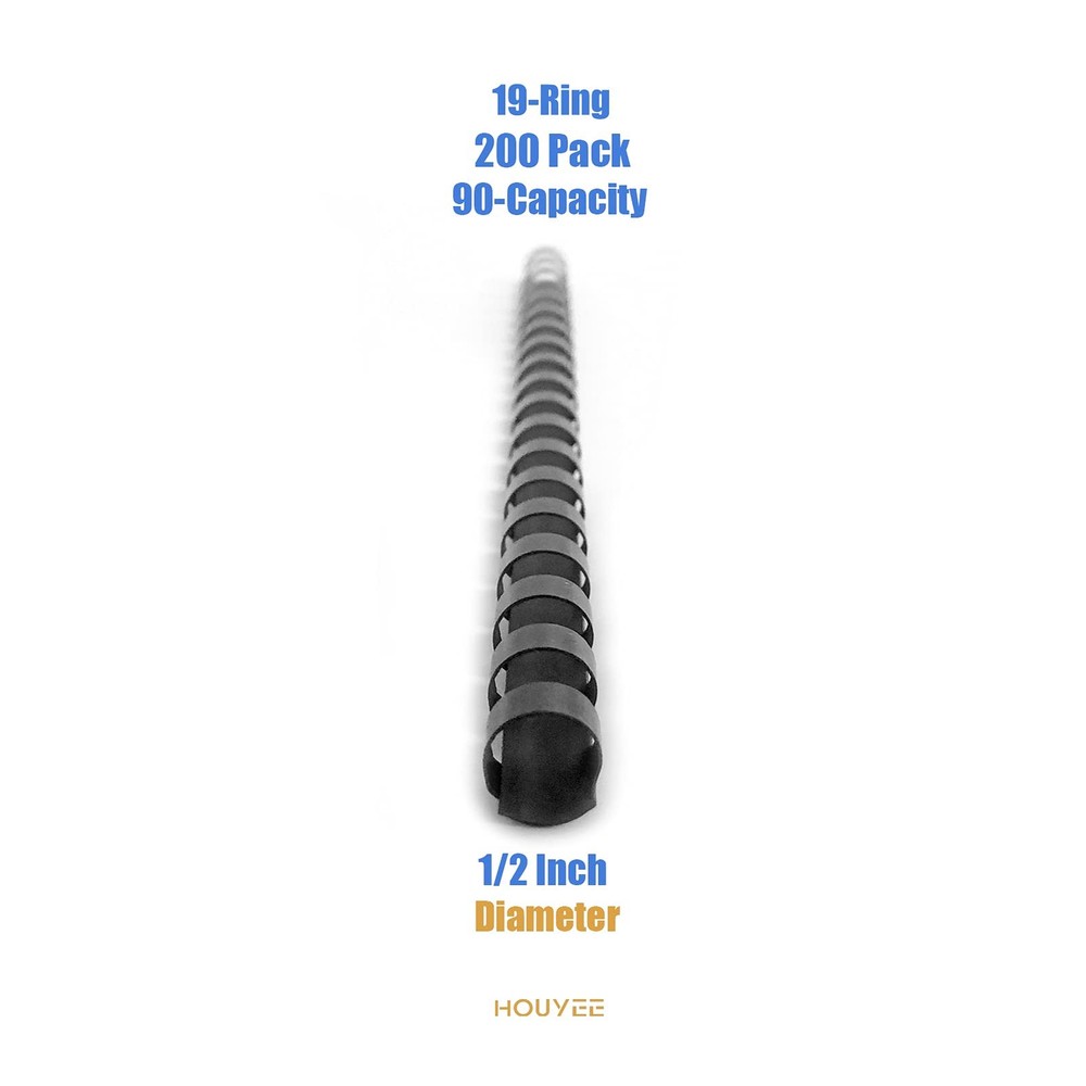 200-Pack 1/2-inch Black Plastic Binding Combs 19-Ring 90-Sheet Capacity