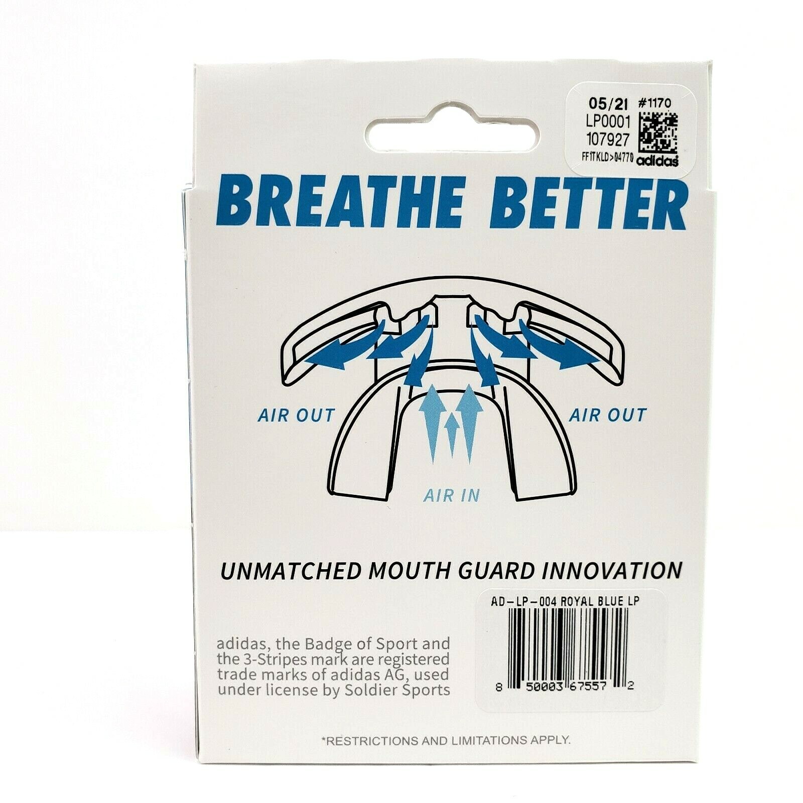 Adidas Quad Vent Technology Black Lip Protector Mouth Guard One Size Fits All