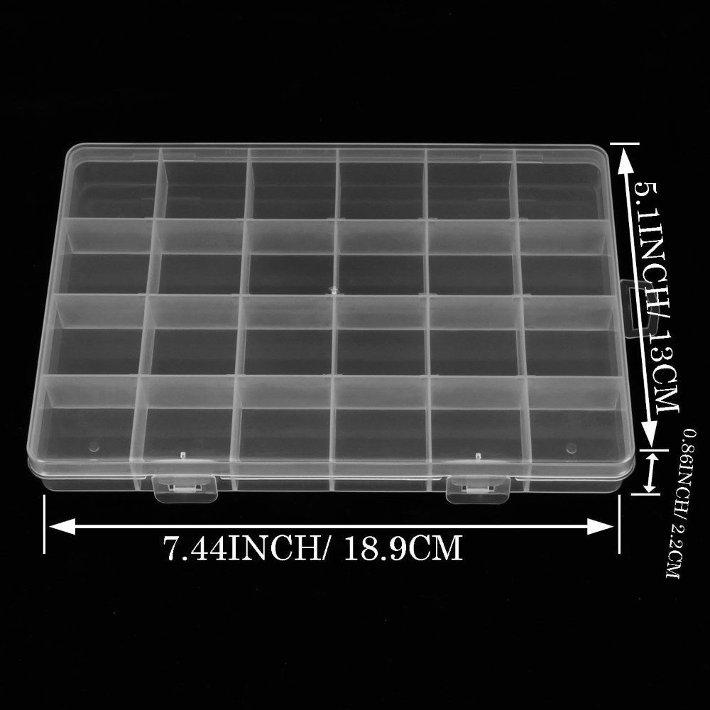 2PCS 24 Grids Clear Plastic Organizer Box with Fixed Compartments for Craft