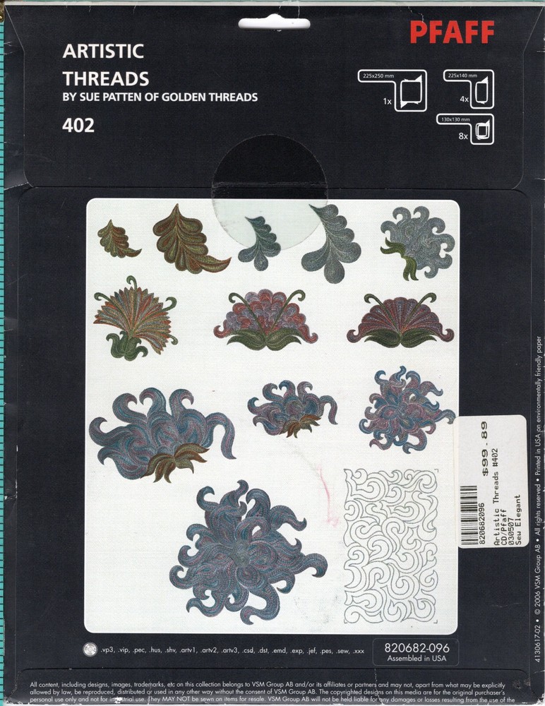 "Artistic Threads" Pfaff Electronic Computer Sewing Machine Software CD 402 NEW!