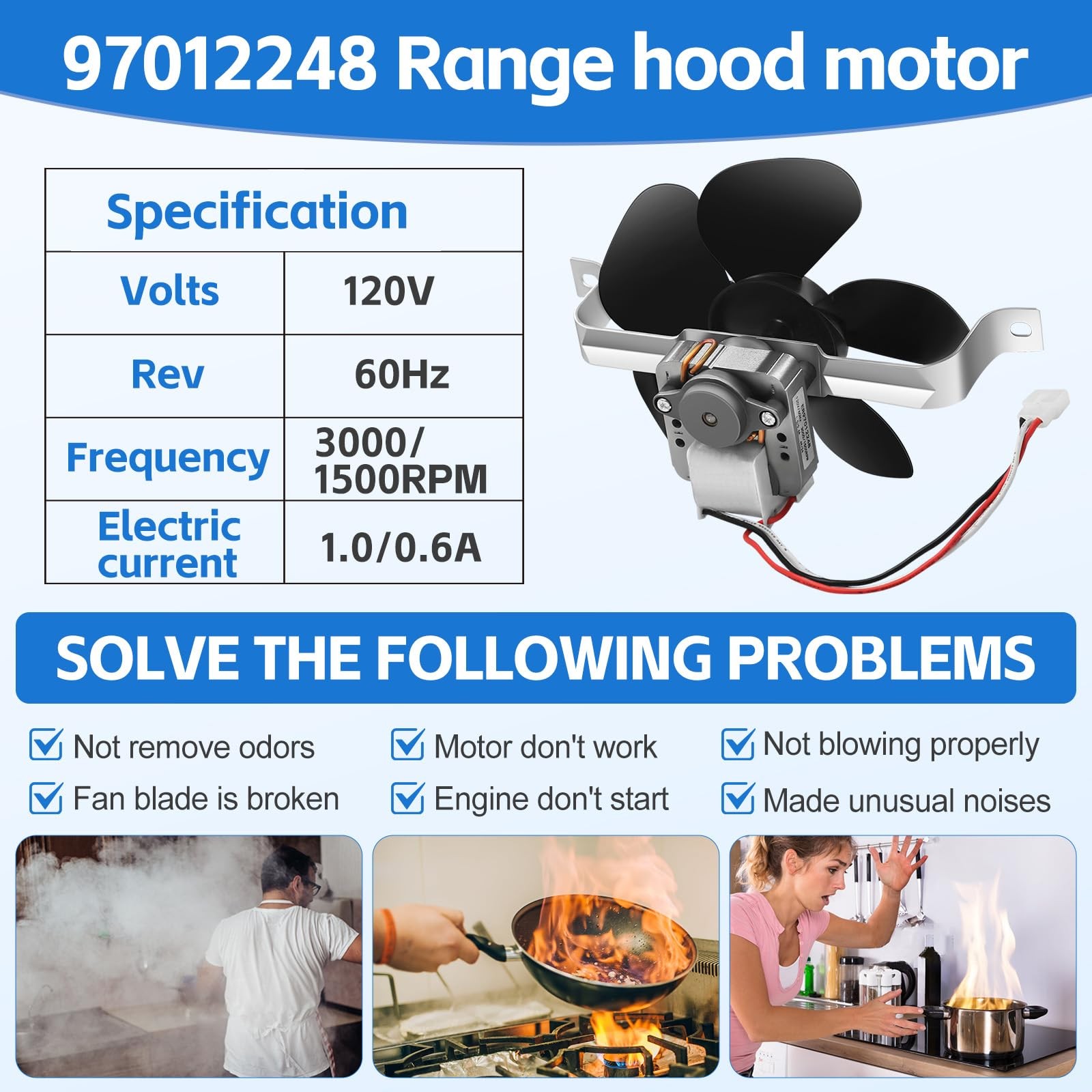 97012248 Motor Range Hood Fan Compatible with Broan and Nutone Kitchen...