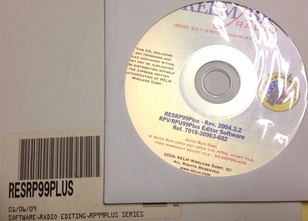 Relm RESRP99 Plus Programming Software RPV599A Plus RPU499A Plus RPV RPU Plus