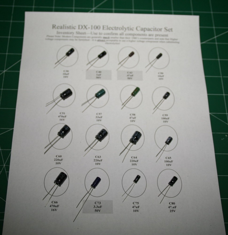 Realistic DX-100 Electrolytic Capacitor rE-Cap Kit - 16 Capacitors - Premium Kit