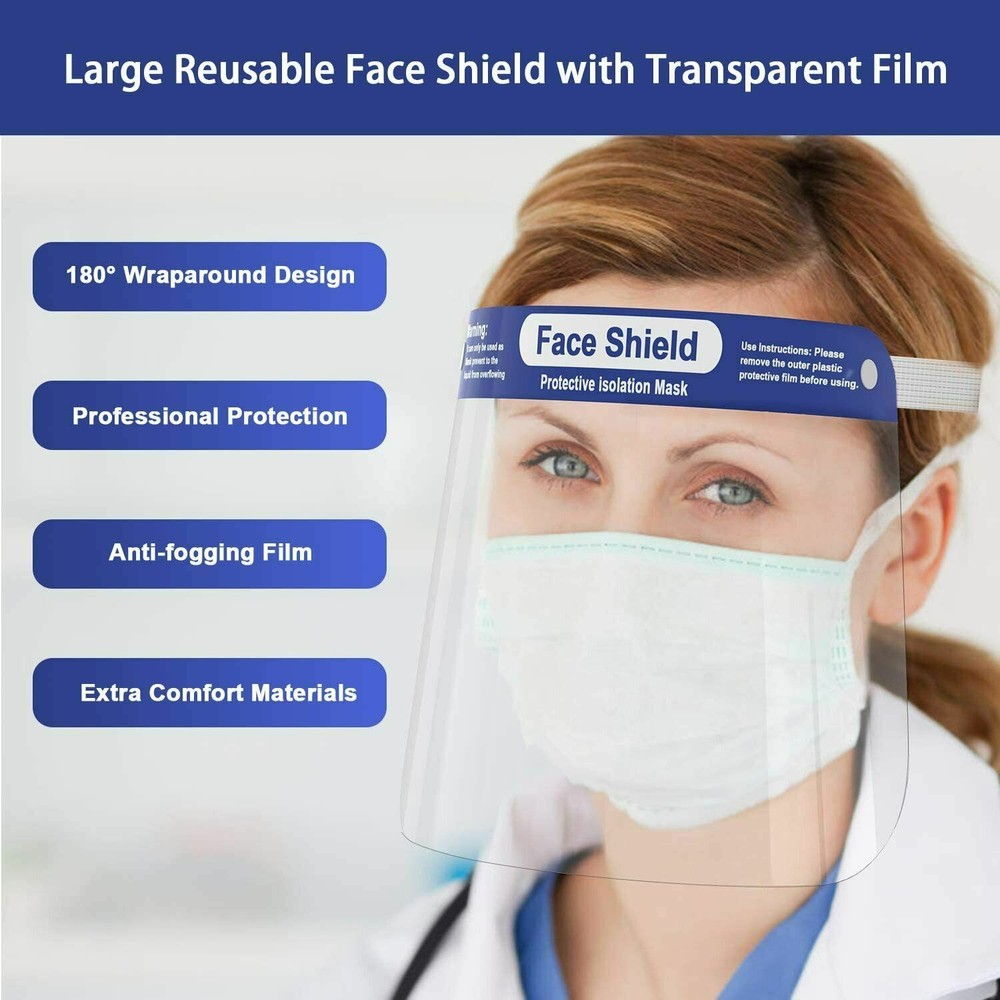 10 Pack Reusable Face Shield Adjustable, Elastic Headband Clear Visor.