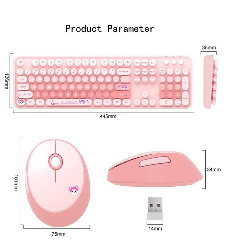 Wireless Keyboard and Mouse Combo2.4G USB Multi-Color Cute Full Size Keyboard...