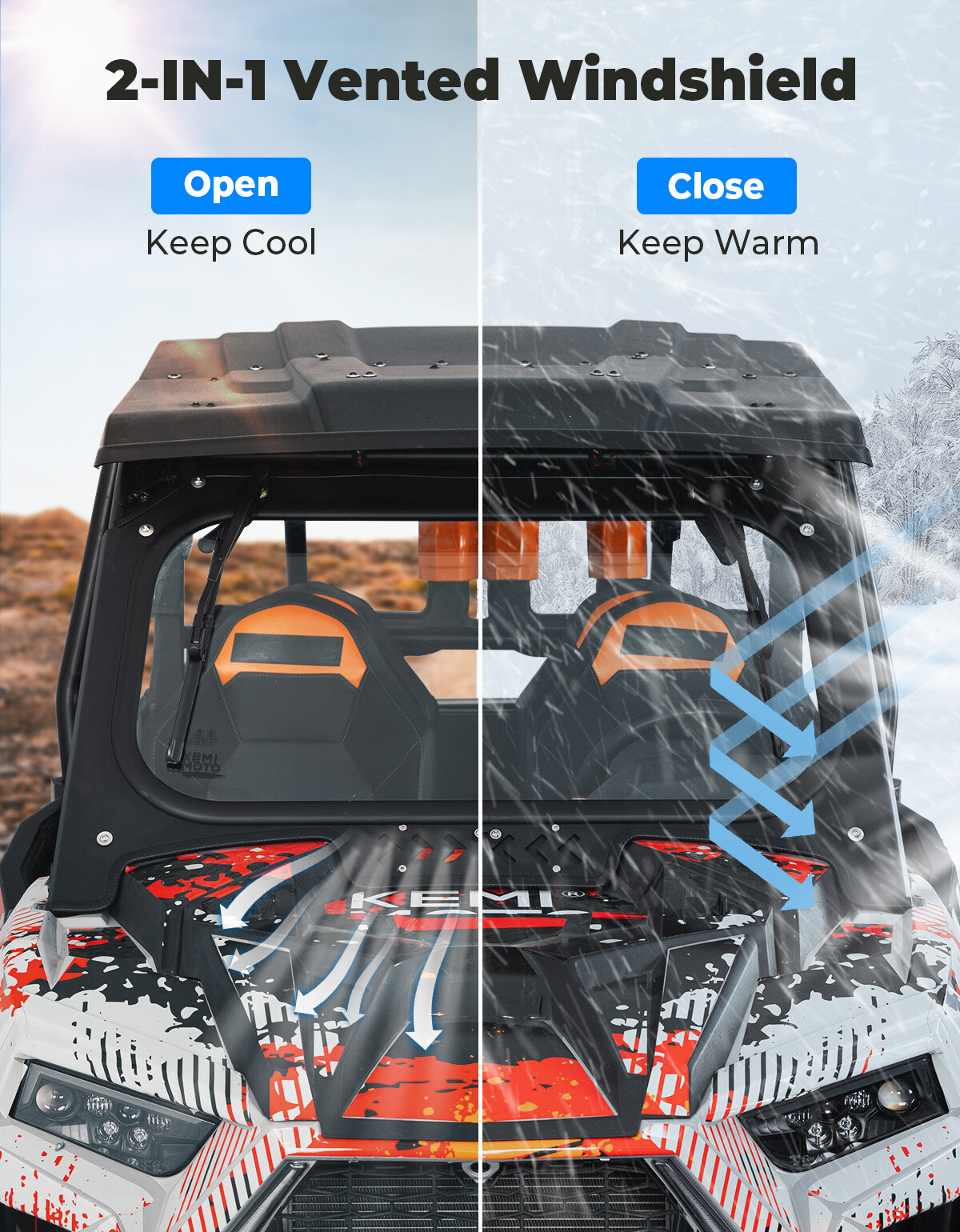 For RZR XP 1000/4 2019-2023 Glass Windshield W/ Sliding Vents+Dual Manual Wipers