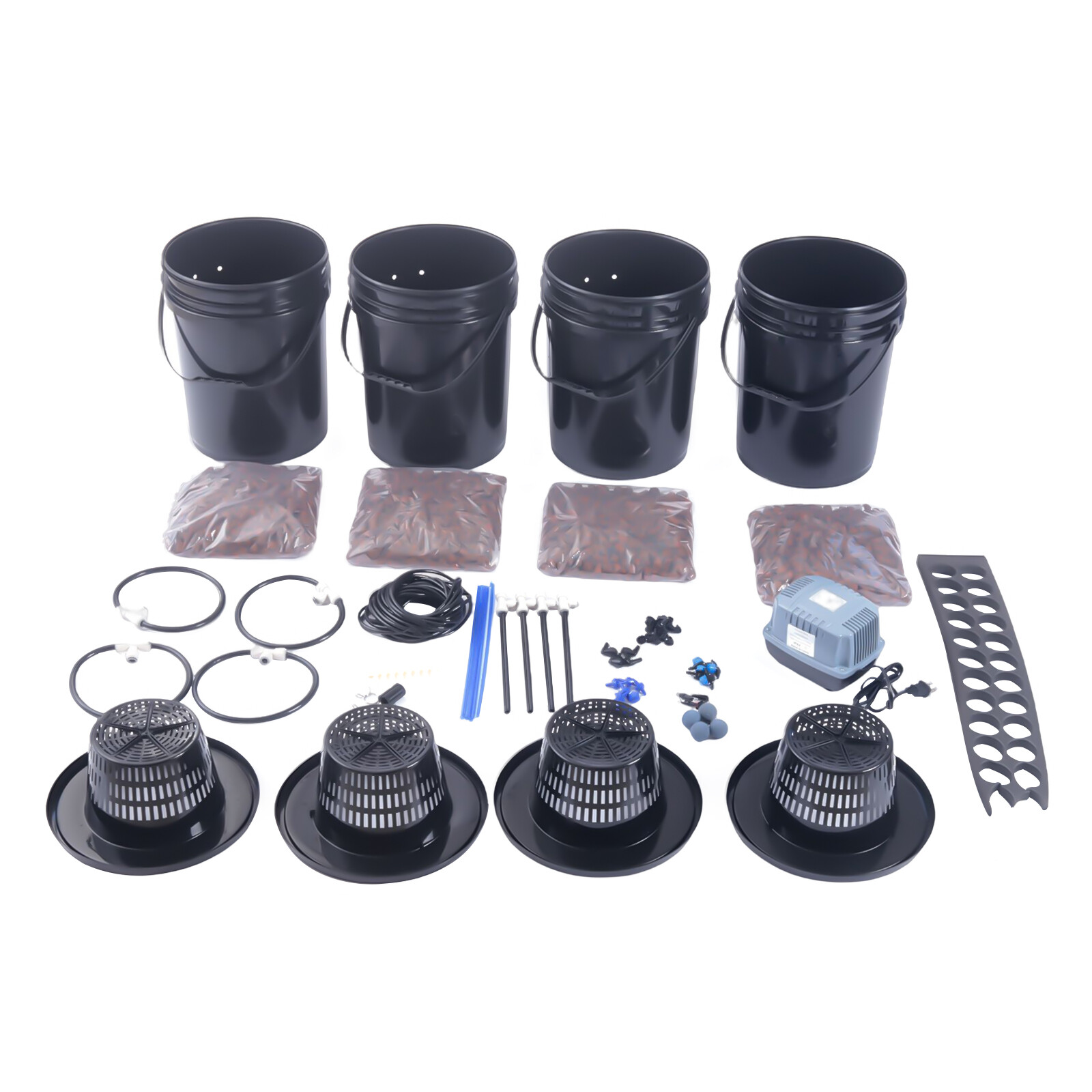 4 Bucket 5 Gal DWC Hydroponics Grow System with Top Drip Irrigation Growing Kit
