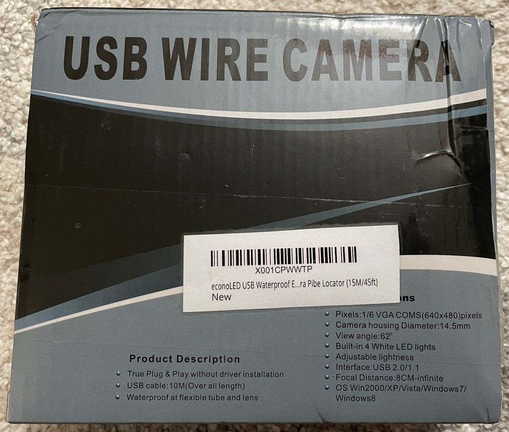 USB Wire Camera - Waterproof, with LED Lights (15M / 45ft)