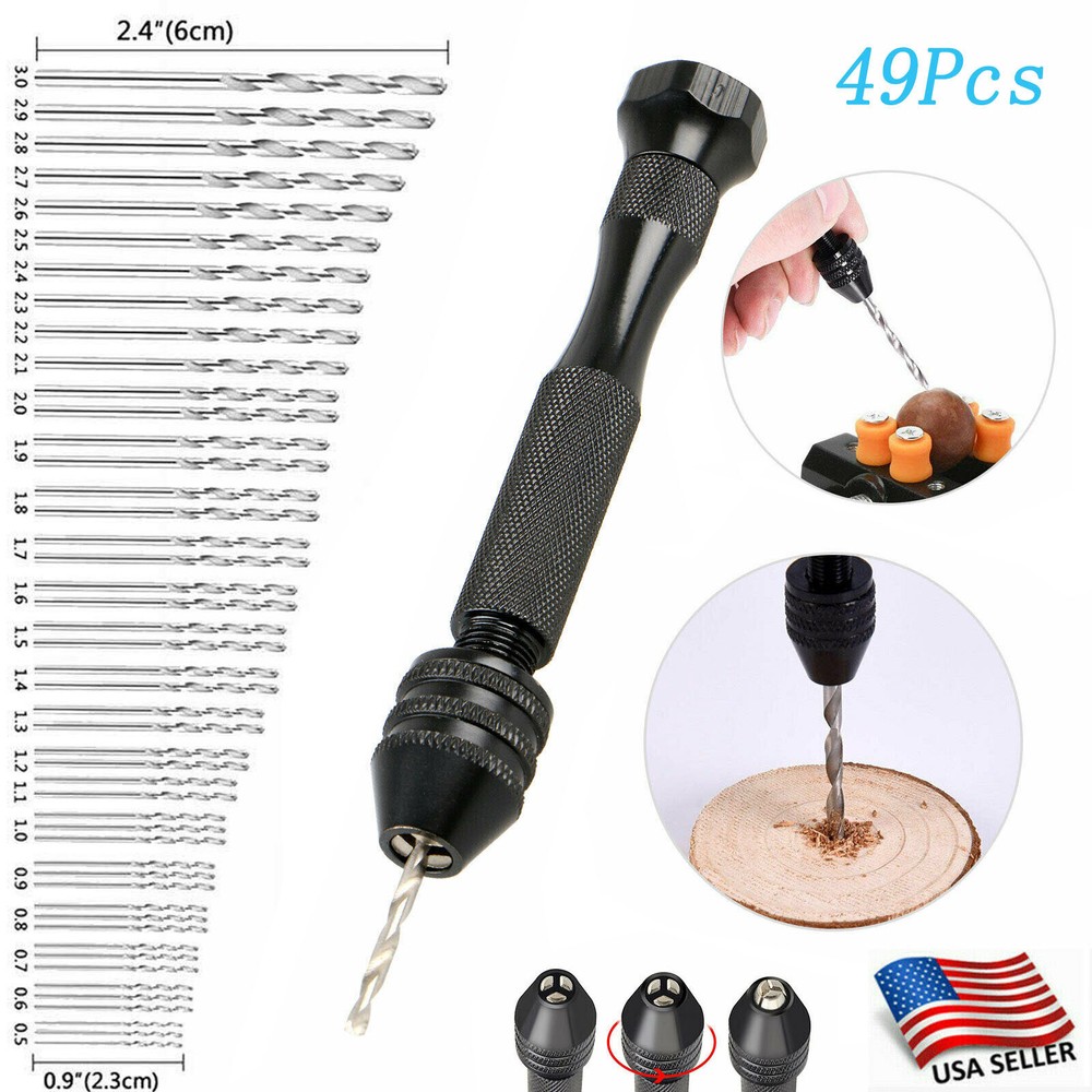 49PCS Precision Pin Vise Hobby Drill Bits with Model Twist Hand Drill Bits Set