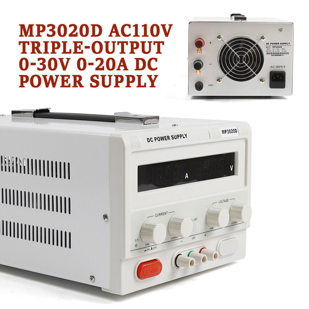 MP3020D LED Regulated Variable Lab DC Bench Power Supply 0-30V 0-20A +Power Line