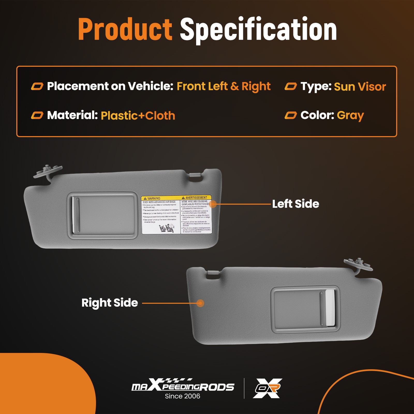 Pair Gray Sun visor w/ Light for Toyota Tacoma 2005-2015 LH RH 7432004210B0