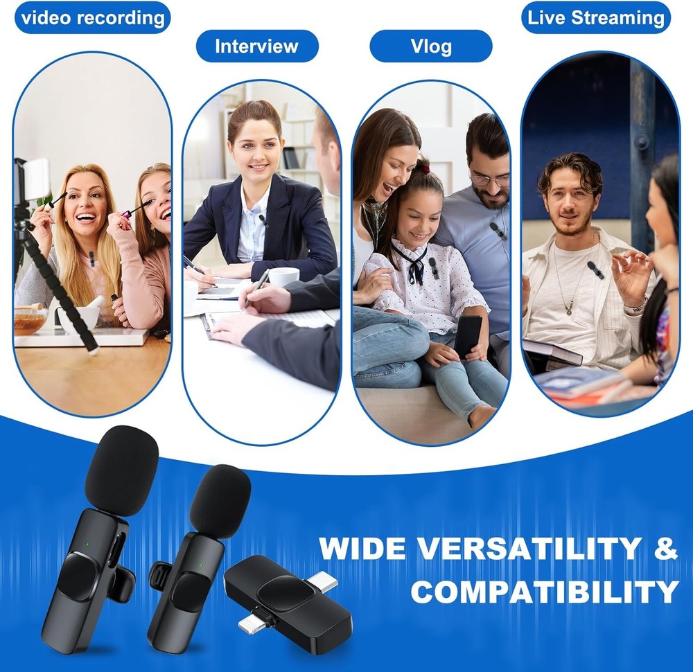 2 Pack Wireless Lavalier Microphone for Iphone/Android Phone, USB C Wireless Lav