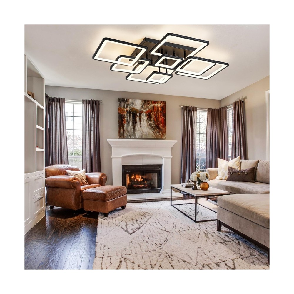 Modern LED Ceiling Light, Dimmable LED Chandelier Black Flush Mount Ceiling L...