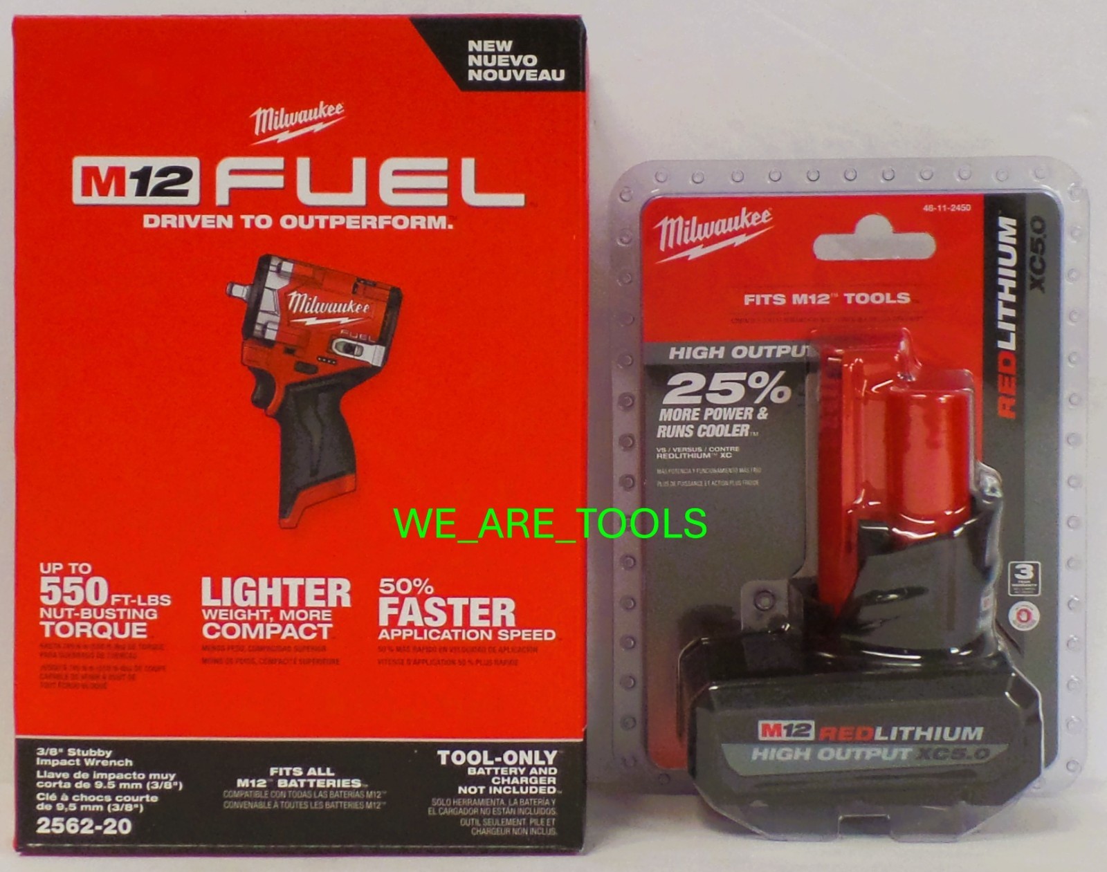 NEW N Box Milwaukee 2562-20 M12 FUEL 3/8 Stubby Impact Wrench, 1) 5.0 Ah Battery