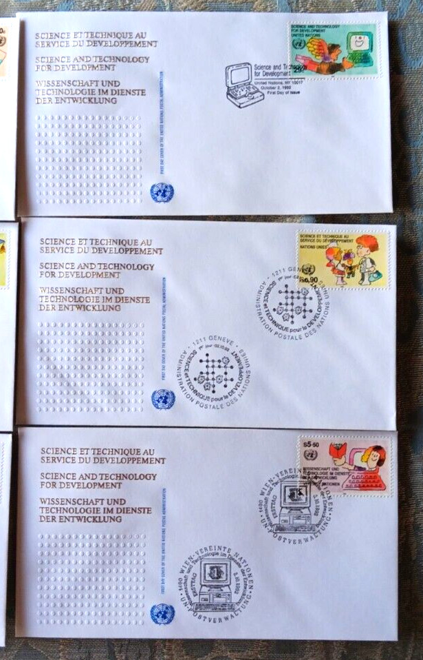 SCIENCE & TECHNOLOGY 1992 COMPLETE SET SINGLES UNITED NATIONS 6 FDCS UNADDR