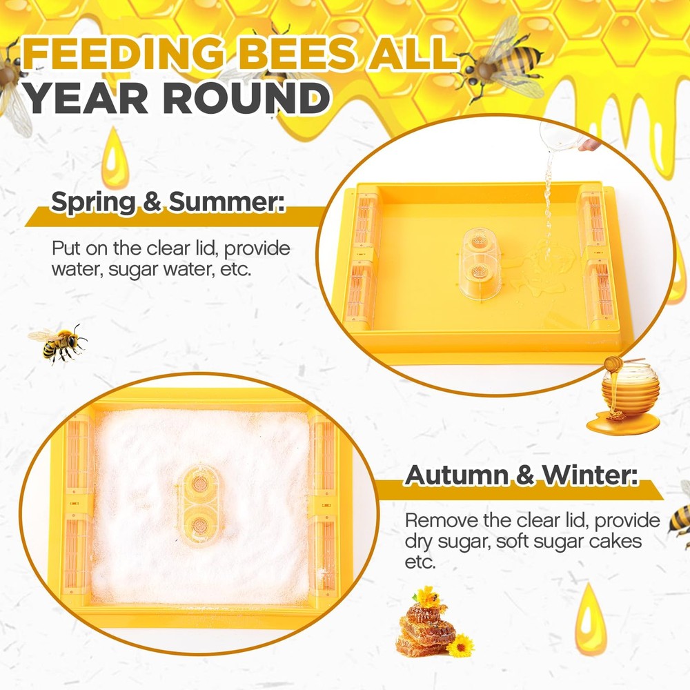 2 Pack 10 Frame Bee Top Feeder, Assembled Plastic Beehive Langstroth Candy Bo...