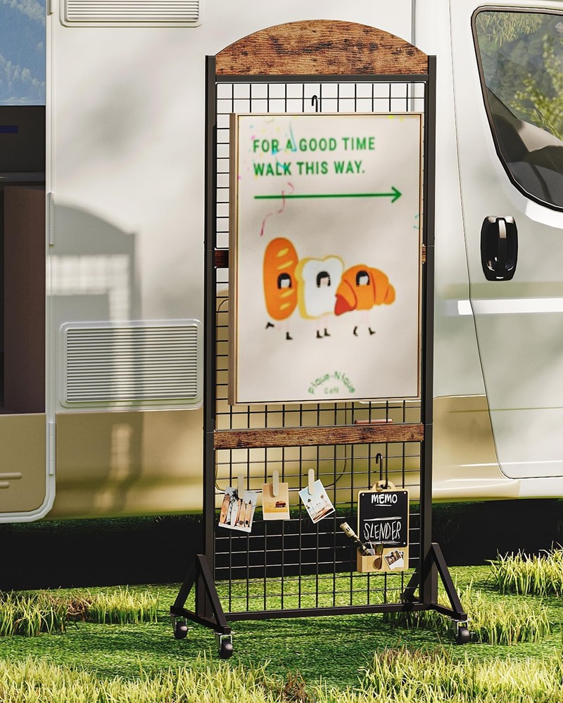 Grid Wall Panel 5.7’ x 2’ FT Grid Display Rack, Movable Gridwall Display Stan...