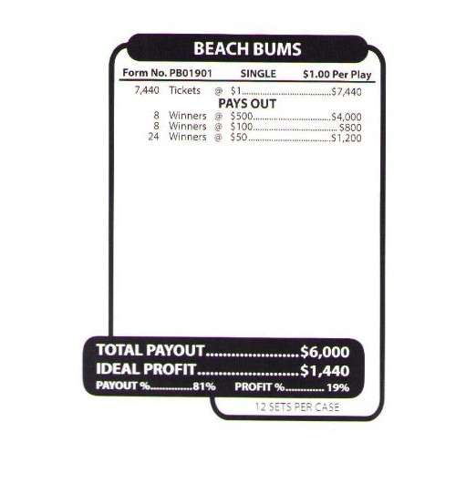 Pull Tab - Jar - Tickets Game - Beach Bums 7440ct